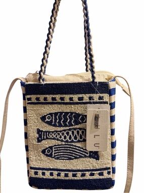 Lulu Navy & Cream Beaded Sardine/Fish Beaded Crossbody/Shoulder Bag